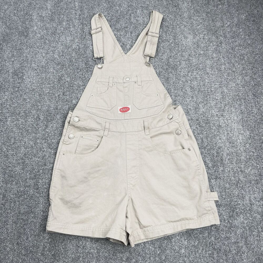 Revolt Overall Shorts Womens Small Tan Khaki Bib Shortalls Utility Vintage 90s